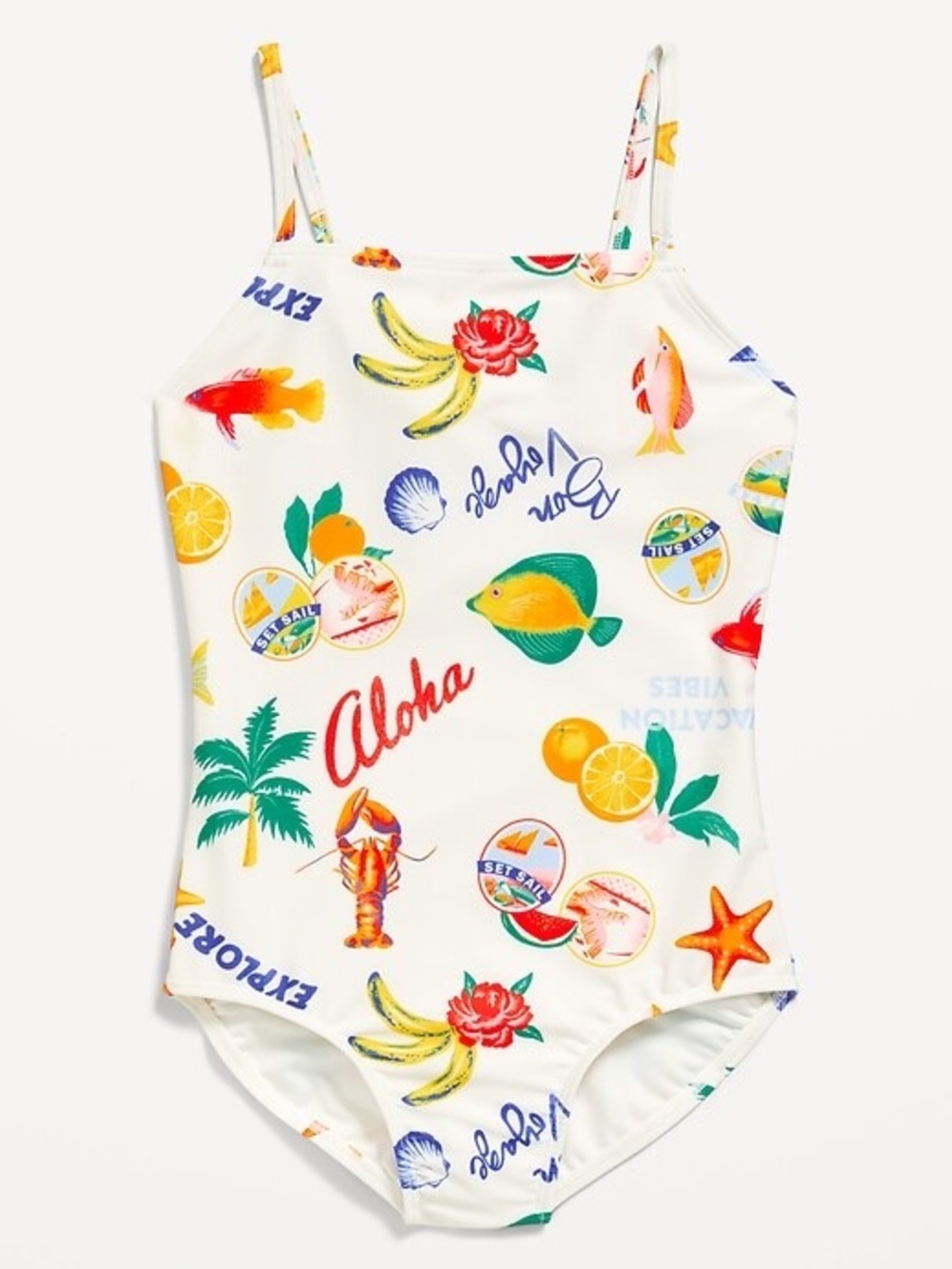 Tropical Graphic One-Piece Swimsuit - Cream Base with Multi Color Prints